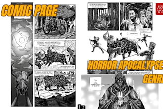 draw apocalypse genre comic page with my dark art style
