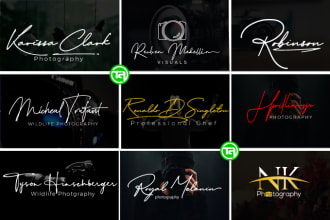 do handwritten signature, photography watermark, and calligraphy logo
