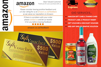 design amazon gift card, thank you card and product label