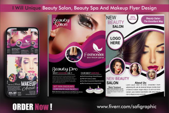 unique beauty salon, beauty spa and makeup flyer design