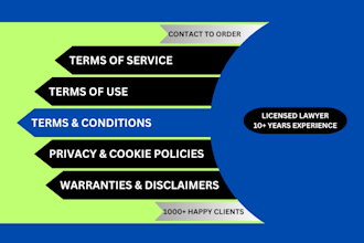 draft strong terms and conditions, privacy and cookies policies, disclaimers
