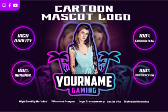 design mascot gaming logo with your cartoon for streamer