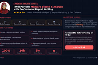 perform malware search and analysis with report writing
