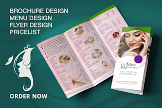 design beauty salon, spa, massage, skincare, wellness, flyer, brochure or menu