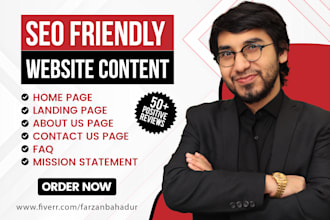 write webpage content for your about us page, home page, faqs, contact us