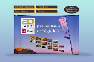 design exhibition backdrop, roll up banner, front desk