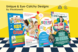 design kids summer camp, school, college party event poster or flyer