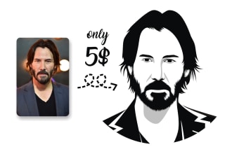 make simple vector art portrait black and white