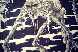 draw detailed horror creature concept