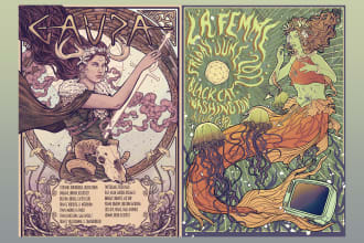 do illustrations, album or book covers, poster design