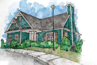 sketch architecture building with watercolor rendering