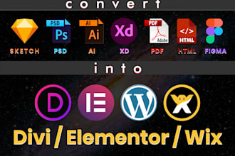 develop, redesign, wix, PSD, xd, sketch, figma, to webflow, elementor wordpress