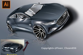 draw or render your car,bike, plane in vector style illustration from pic