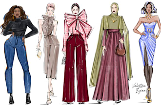 draw a fashion illustration, sketch, portrait