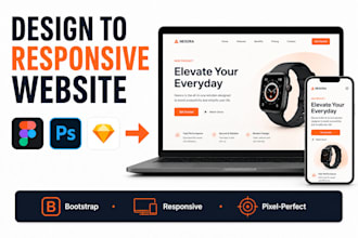 convert figma, PSD, sketch, PDF or jpeg to responsive HTML, bootstrap website