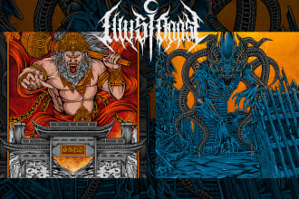 draw detailed horror dark art, metal album cover illustration