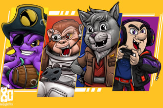 make cartoon character, mascot and logo for merch