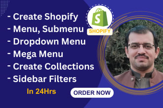 create shopify mega menu and shopify collections with SEO in 24hrs