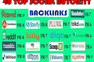 manually add 40 authority backlinks from Social BOOKMARKING sites of pr10 to pr5