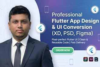 design flutter app, custom flutter UI, and convert xd, PSD, and figma to flutter