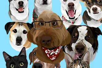 draw illustration animal pet cartoon portrait vector art in 24 hours