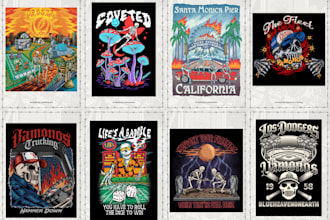 create a skull and skeleton character tshirt design