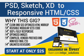 convert psd, sketch, xd to responsive HTML5 css3
