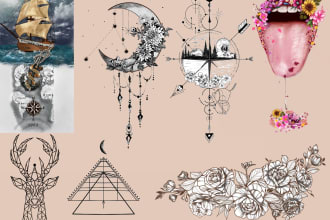 create custom artistic minimalist, detailed floral or geometric tattoo designs