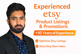 do etsy product listings, manage etsy shop, etsy seo listing and etsy promotions