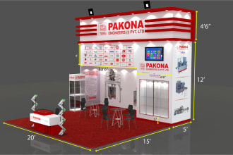 design a creative 3d exhibition stall, trade booth