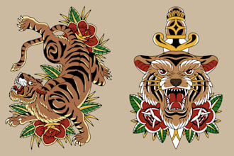 draw traditional old school tattoo design for you
