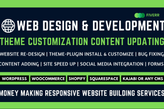 create wordpress woocommerce shopify wix squarespace kajabi responsive website