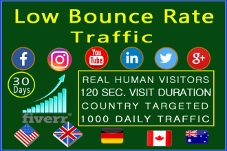 send low bounce rate web traffic with 120 sec visit duration