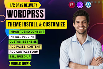 do wordpress theme divi, avada, astra installation and customization