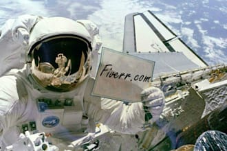place your message or logo on a sign held by an astronaut