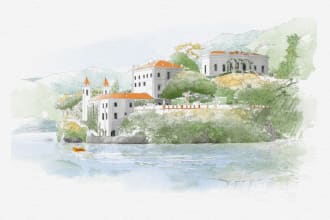 illustrate your wedding venue in watercolor realistically