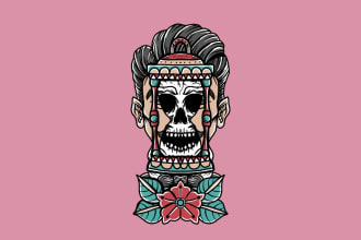 create neo traditional, old school tattoo logo design for your tshirt