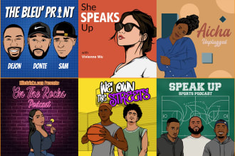 draw cartoon portrait based podcast cover art