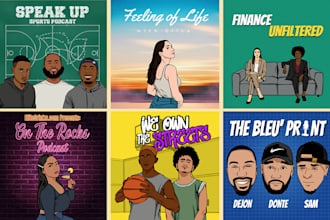 draw cartoon portrait based podcast cover art