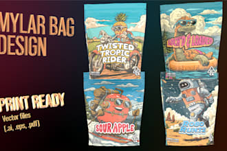 create hand drawn mylar bag design for weed packaging