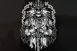 draw grim reaper, skull, hard rock , punk rock illustration