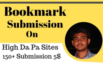 create 150 bookmark submission backlinks on high PR sites