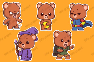 create cute animals sticker design, and cartoon character