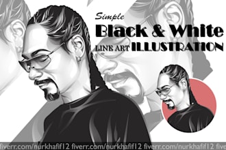 draw simple line art portrait illustration avatar in 24h