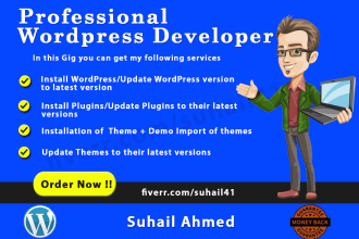 install update themes plugins and will import demo data
