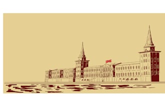 illustrate a beautifulbuilding in monochrome color