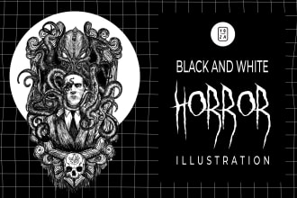 hand drawn horror illustrations in ink