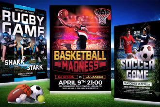 design unique sports flyer, fitness posters, football flyer, basketball flyer