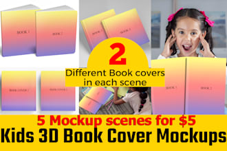place 2 childrens 3d book covers mockup ebook