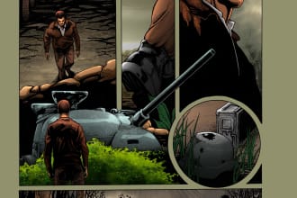 create sequential comic book illustration, book art, covers
